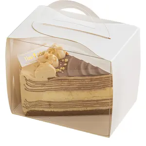 케이크 조각 치즈 케이크 상자 플라스틱 디저트 상자 손잡이 재활용 흰색 투명 1 조각 귀여운 맞춤 생일 파티