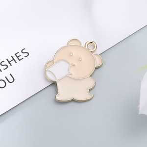 Colgante de aleación de zinc con diseño de oso lindo, dije de animal de dibujos animados para joyería, llavero DIY, regalo, 2.4x0.1x2.9cm - Product Image 1