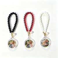 Nouveaux porte-clés en acrylique avec insert photo en plastique, sangle en perles imitation verre, étanches, avec logo personnalisable, cadeaux promotionnels