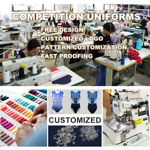 High Quality Customized Logo Gymnastics Leotard Gym Tight for Competition Spandex <b>Bodysuit</b> with Shiny Crystal - Product Image 6