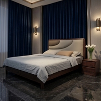 Lit double en bois massif de style chinois moderne, avec tête de lit capitonnée, ensemble de meubles de chambre à coucher de luxe, taille King Size, vente en gros