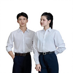 เสื้อนักเรียนสีขาวสำหรับเด็ก FMF |   เสื้อผ้าโรงเรียนแขนสั้นแบบยูนิเซ็กซ์ ผลิตจากผ้าถักโพลีเอสเตอร์/คอตตอน พร้อมบริการ OEM - Product Image 1