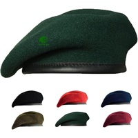 Béret tactique sur mesure - 100% laine noir, vert, rouge avec broderie de logo et porte-badge - Béret français pour homme