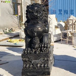 手彫り天然黒大理石フー犬像販売 - Product Image 3