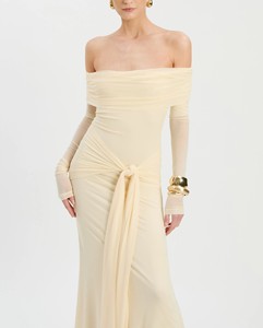 Robe longue sans col à nouer devant en maille, couleur jaune beurre, respirante, écologique, imprimée numériquement - Product Image 4