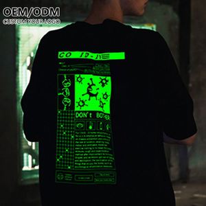 T-shirts vierges surdimensionnés en coton tricoté 100% de haute qualité, avec logo lumineux à changement de couleur, effet phosphorescent, écologiques et infroissables - Product Image 1