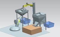 Ouvre-sacs robotisé 4 axes pour flocons de plastique recyclé, 25-100 kg/sac, 80-120 sacs/h, IP52, anti-poussière, option anti-explosion, PLC