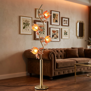 Bulk Available Floral Lotus Standing Light, Curved Golden Support, Dimmable LED <b>Lamp</b> for Cafe & Lounge - Product Image 3