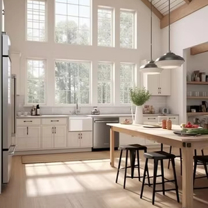 Gabinetes de Cocina de Alto Brillo con Paneles de Puerta Lacados, Almacenamiento Lateral para la Preparación de Comidas - Product Image 1