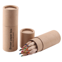 12 mini crayons de couleur en bois naturel, tube hexagonal en kraft, non toxiques, écologiques, cadeau pour enfants, rentrée scolaire, logo personnalisé, OEM, en gros