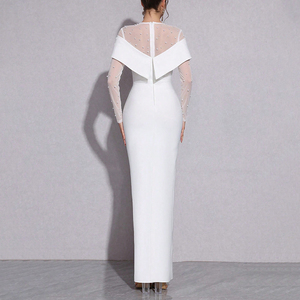 ZYHT 70052 perles élégantes robes blanches grande taille Maxi col rond <span class=keywords><strong>mariage</strong></span> <span class=keywords><strong>invité</strong></span> soirée luxe à manches longues <span class=keywords><strong>robe</strong></span> de bal pour les femmes - Product Image 4