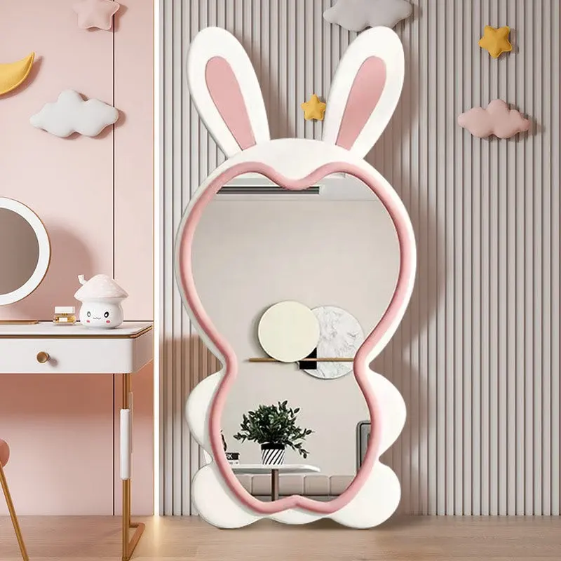 Luxury Cute Rabbit Shape Flannel Frame Large Body Mirror Full Length Floor Mirror For Home