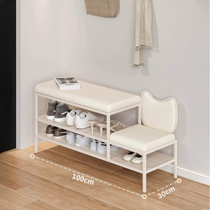 Banco de Zapatos Moderno con Silla, Organizador de Zapatos de 2 Niveles con Estante Abierto, Banco de Zapatos con Asiento y Respaldo Tapizados para Pasillo - Product Image 2
