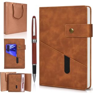 Carnet de notes A5 en cuir à couverture rigide, coffret cadeau d'affaires avec stylo, 100 pages de papier ligné épais pour l'école, les voyages et les affaires - Product Image 1