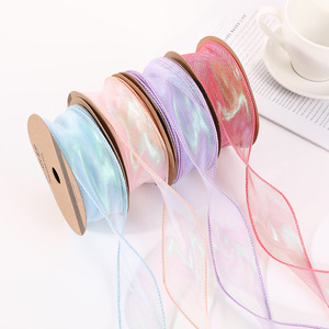 Ruban de <span class=keywords><strong>gaze</strong></span> de queue de poisson irisé pour bouquets de fleurs fraîches, bord de vague avec décoration d'arc - Product Image 1