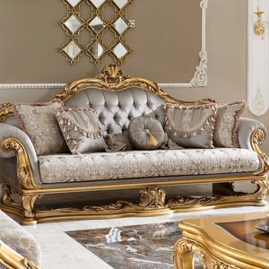 अनुकूलित लक्जरी यूरोपीय ठोस लकड़ी सोने के सोफे सेट हाथ से नक्काशीदार फर्नीचर घर के लिए शाही फ्रेंच थीम - Product Image 3