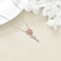 Bijoux fins 925 argent Sterling plaqué or Rose Zircon Rose fleur pendentif collier pour les femmes