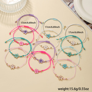 <b>Sweet</b> Braided <b>Flower</b> Bracelet Set Colorful Zinc Alloy Jewelry Gift For Women Girls Summer Fashion Accessory - Product Image 4