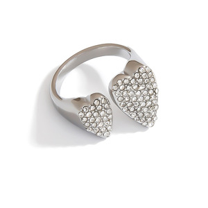 Heart Shape <b>Titanium</b> Steel <b>Ring</b> With Cubic Zirconia Micro Insert For Women Everyday Wear - Product Image 5