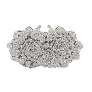 Bolsos de Mano de Lujo con Cristales para Mujer, con Cadenas de Diamantes de Imitación, para Bodas, Fiestas, con Flores de Diamantes - Product Image 1