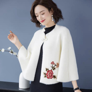 Nuovo <span class=keywords><strong>Cardigan</strong></span> in poliestere fiore corto elegante con un mantello avvolgere sciarpa Poncho scialle donna - Product Image 2