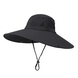 SFB117 <b>Black</b> Large Brim Outdoor Sun <b>Hat</b> Breathable Mesh Side Adjustable Chin Cord UV Protection <b>Boonie</b> <b>Hat</b> Fishing Garden Work - Product Image 4