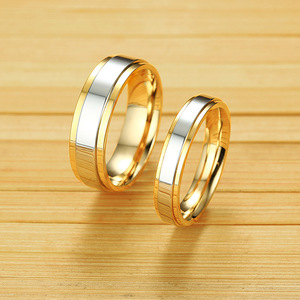 Fedi nuziali chirurgiche in <span class=keywords><strong>acciaio</strong></span> inossidabile placcato oro 18 carati set di anelli di fidanzamento per coppie Anillos De Boda Anel Ouro - Product Image 3