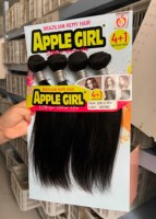 Lot de 4+1 mèches de cheveux bouclés crépus avec closure 4x4, couleur naturelle, pas cher, pour femmes noires