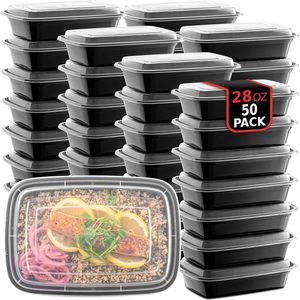 Boîtes à repas jetables en plastique noir pour emporter, contenants pour repas préparés - Product Image 1