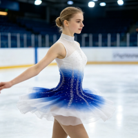 Robe de patinage sur glace dégradé bleu et blanc, ornée de strass scintillants, sans manches, pour enfants et adultes, pour compétition et spectacle