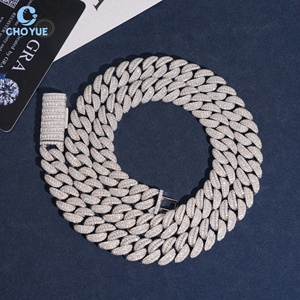 Collar de Cadena Cubana con Moissanita VVS en Forma de Media Luna de 12 mm, Chapado en Oro Blanco, Joyería Hip Hop para Hombre, Certificado GRA - Product Image 1