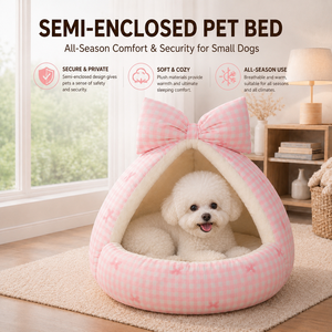 Cama para Gatos con Lazo Adorable, Cálida y Acogedora, Nido para Mascotas, Casa de Dormir Semicerrada para Gatitos, Cachorros y Mascotas Pequeñas, Uso en Interiores para Todas las Estaciones - Product Image 1