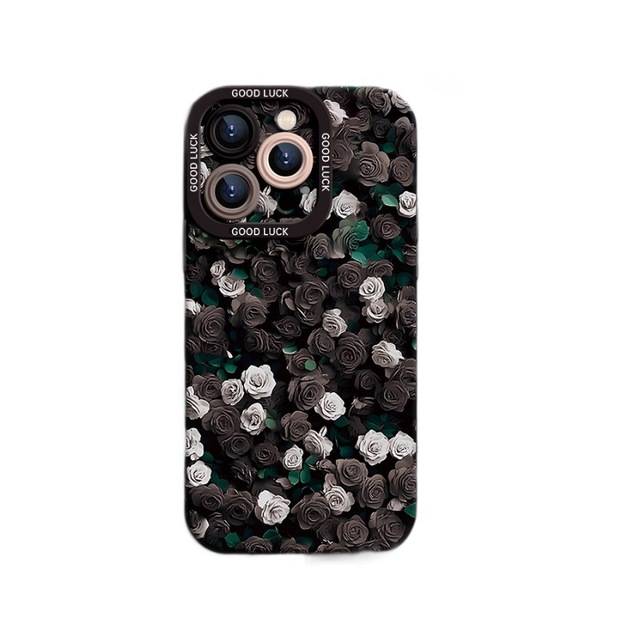 Full Screen Red Rose Flower Design TPU+PC Waterproof Shockproof UV Painting Ins Style Mobile Phone Case for iPhone 15/16/17