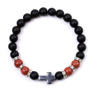 Commercio all'ingrosso 8mm in pietra naturale opacizzata <span class=keywords><strong>quarzo</strong></span> rosa <span class=keywords><strong>occhio</strong></span> <span class=keywords><strong>di</strong></span> <span class=keywords><strong>tigre</strong></span> placcato oro croce braccialetto <span class=keywords><strong>di</strong></span> equilibrio <span class=keywords><strong>di</strong></span> Yoga guarigione per gli uomini delle donne - Product Image 4