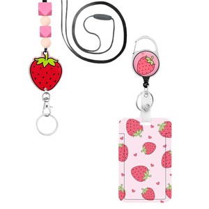 Strawberry Back-to-School Season <b>ID</b> Card <b>Holder</b> Silicone Bead Glitter Neckband with Safety Buckle Name Badge <b>ID</b> Card <b>Holder</b> Gift - Product Image 5