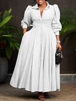 Robe chemise longue plissée unie en mousseline respirante à manches longues avec ceinture, coupe trapèze, taille unique, pour femme