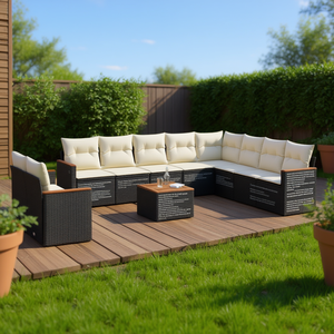 Set Divano da Esterno in Rattan Bianco Crema e Nero, 7 Posti, Design Moderno e Contemporaneo - Product Image 2