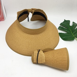 Sombrero de paja para mujer, grande, con visera flexible, plegable, estilo bohemio, de ala ancha, para verano y playa, con lazo, protección solar, enrollable, con parte superior abierta - Product Image 3