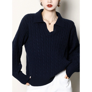 Pull-over tricoté à col en V pour <span class=keywords><strong>femme</strong></span>, anti-rides, pour l'hiver – Fabricants de vêtements personnalisés en stock - Product Image 2