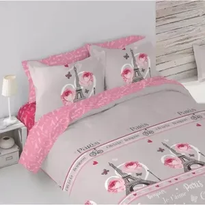 Parure de lit réversible 10 pièces motif Tour Eiffel gris rose imprimé, taille King Size, collection Printemps Juliette Paris - Product Image 3