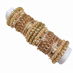 Premium Glam Finish Kundan Meenakari and Pearl <b>Bangles</b> Designer Jewelry <b>Set</b> for Women Elegant Wedding Wear - Product Image 2