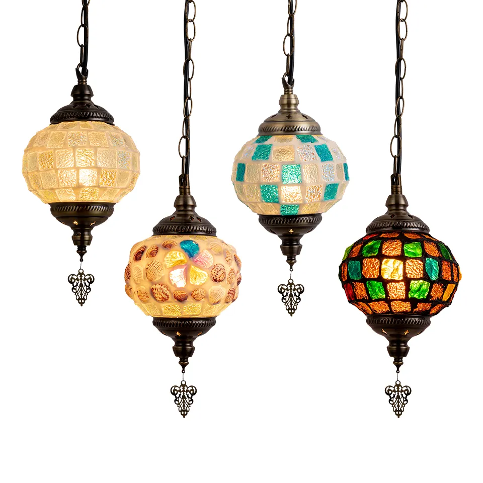 Turkey Moroccan Style Mosaic Colorful Glass Handmade Hanging Lamp Pendant Fixture For hotel Bedroom Bedside Home Dining Room