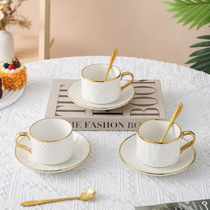 Wholesale Luxury White and Gold Porcelain Coffee Tea <b>Cup</b> and Saucer Hotel Afternoon Tea <b>Cup</b> <b>Set</b> - Product Image 5