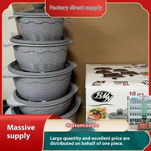 Bộ nồi chảo BMN 10 món kiểu sen, chống dính, chất liệu kim loại, đá Maifan, đáy composite, nồi súp gang, dùng cho bếp gas, nấu ăn gia đình - Product Image 5