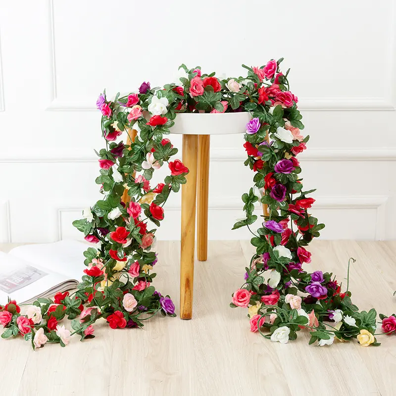 2.5m 45heads Rose Vine Garland Artificial Flowers Plants For DIY Wedding Home House Party Garden Wall Hanging Decor