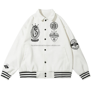 100% pure laine varsity veste unisexe broderie personnalisée de haute qualité couleur blanche col montant Logo avant pour les manches du corps - Product Image 1