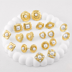 2025 New Arrival Brinco de Aço Inoxidável das Mulheres de Luxo 18K Banhado A Ouro Branco Pérola Coração Geométrica Forma Moda Jóias - Product Image 1