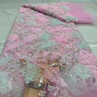 Dentelle africaine de luxe écologique, fleurs 3D brodées, maille perlée, tissu de dentelle française, robe de mariée faite à la main, sequins 5