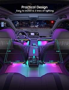 Smart <span class=keywords><strong>RGBIC</strong></span> 2 líneas Interior Car Atmosphere <span class=keywords><strong>LED</strong></span> Strip Lights Diseño moderno con lámpara ambiental de cuerpo de plástico para Interior de coche - Product Image 6