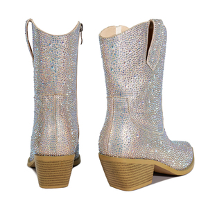 WETKISS Bottes de cowboy faites à la main en cristal à quantité minimale de commande basses, design personnalisé, bottes de cowboy <span class=keywords><strong>western</strong></span> pour femmes, champagne, strass scintillants - Product Image 5